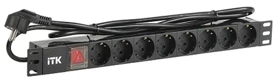Блок распределения питания ITK PH12-8D1-P, 8×Schuko, 16 А, 1U, шнур 2 м