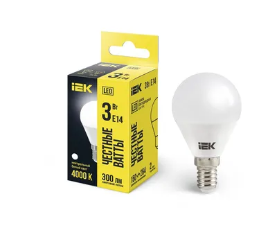 Лампа LED G45 шар 3Вт 230В 4000К E14 IEK (LLE-G45-3-230-40-E14)
