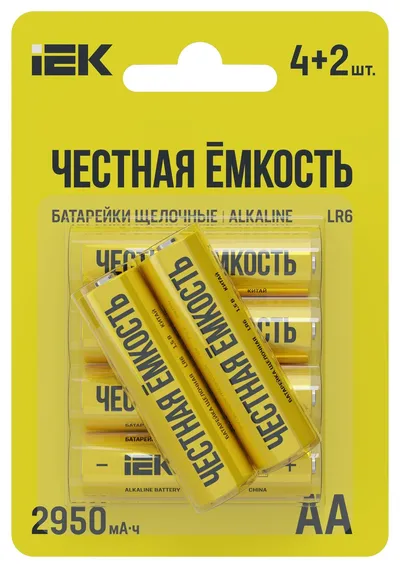 Батарея IEK ABT-LR06-OP-L04-02, AA (LR6), щелочная, 1,5 В, 4+2 шт.