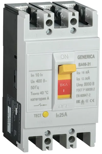 Автоматический выключатель IEK GENERICA ВА66-31 3P 25А 18кА