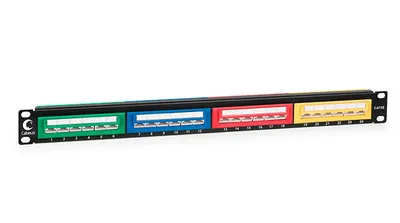 Cabeus PLCOL-24-Cat.5e-Dual IDC Патч-панель 19" (1U), 24 порта RJ-45, категория 5e, Dual IDC, угол портов 45 градусов, цветные блоки