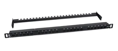 Cabeus PLHD-24-Cat.6a-Dual-180-0,5U Патч-панель высокой плотности 19" (0,5U), 24 порта RJ-45, категория 6a, Dual IDC,180 градусов, с задним кабельным организатором