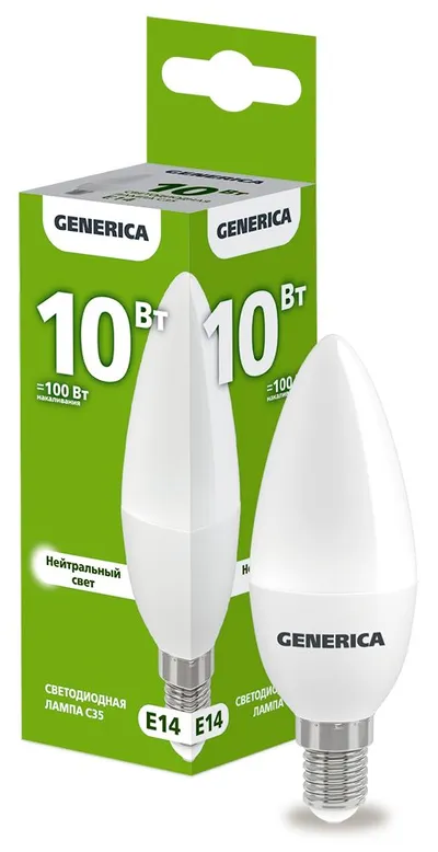 Лампа LED IEK LL-C35-10-230-40-E14-G, 10 Вт, 230 В, 4000К, E14, свеча