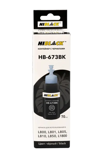 Контейнер с чернилами Hi-Black  (HB-673BK) для Epson L800/L801/L810/L850, C13T67314A, Bk, 70ml