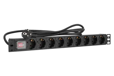 Блок розеток SNR-PDU-9S-S-2-MS16L1, 9×Schuko, 16 А, 1U, шнур 2 м