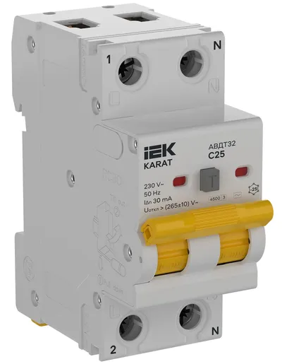 АВДТ IEK KARAT АВДТ32, C25, 30 мА, тип AC, 4,5 кА, 1+N