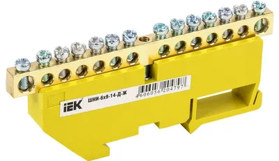 Шина нулевая iEK YNN10-69-14D-K05, PE, 14 контактов, 380 В, латунь
