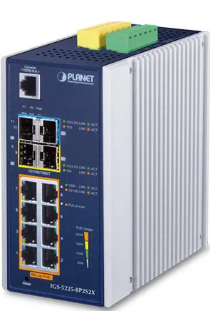 Коммутатор PLANET IGS-5225-8P2S2X, 8×1GbE PoE+ 240 Вт, 2×1G SFP, 2×10G SFP+, управляемый
