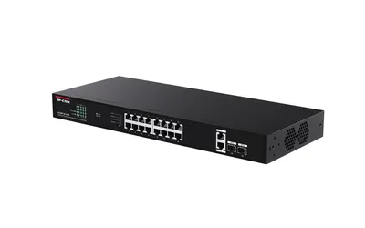 Коммутатор Tenda G1120P-16-150W, неуправляемый, 18×1GbE, 2×SFP, 16×PoE