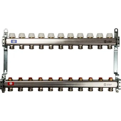 Коллектор STOUT SMS 0922 000011, 1"×11 выходов 3/4" НР евроконус, нерж. сталь