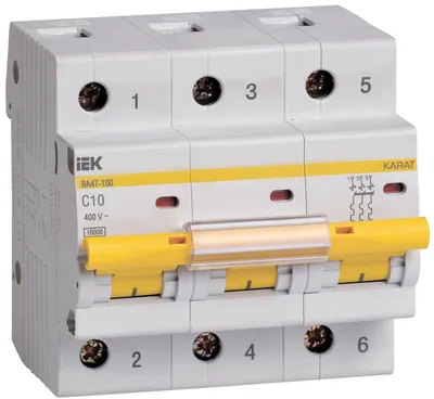 Автоматический выключатель IEK ВА 47-100 MVA40-3-010-C, 3P, 10 А, х-ка C, 10 кА
