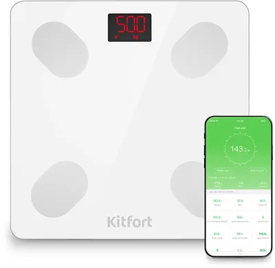 Весы напольные Kitfort КТ-839, электронные, до 180 кг, Bluetooth, белые