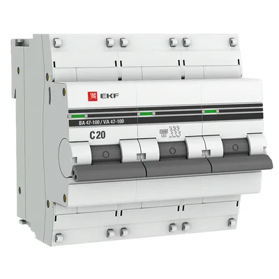 Выключатель автоматический EKF mcb47100-3-20C-pro, 3P, 20A, C, 10кА