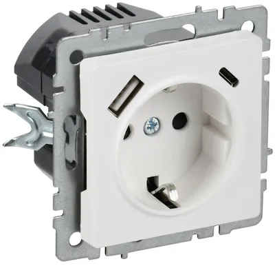 Розетка IEK BRITE BR-R14-16-U22-018-K91, 1-местная, 16 А, с заземлением и шторками, USB A+C 18 Вт