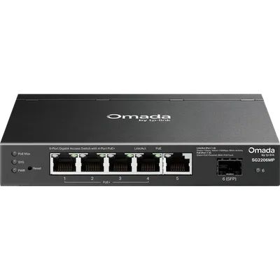 Коммутатор TP-Link SG2206MP Omada, 4×1GbE PoE+ 63 Вт, 1×SFP, L2