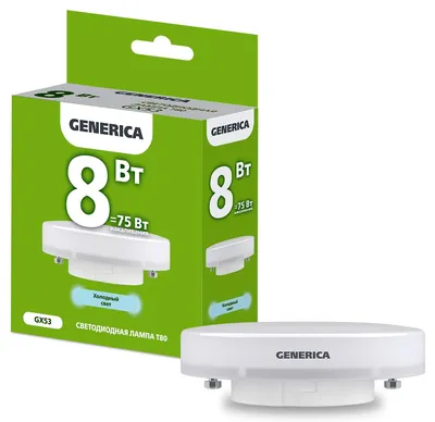 Лампа LED IEK GENERICA LL-T80-08-230-65-GX53-G, 8 Вт, 230 В, 6500К, GX53, таблетка
