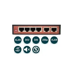 Коммутатор WI-TEK WI-PS206-I v2, промышленный неуправляемый, 4×100Base-T PoE + 2×100Base-T