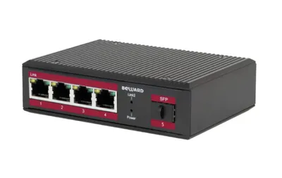 Коммутатор Beward STP-401HP, 5-портовый, 4×PoE 10/100, 1×SFP, DIN-рейка