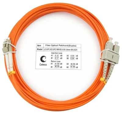 Патч-корд оптический Cabeus FOP-62-LC-SC-7m, Duplex SC/LC, OM1, 7м