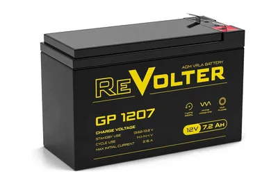 Аккумулятор ReVolter GP 1207, 12 В, 7,2 А·ч, AGM, клеммы F2