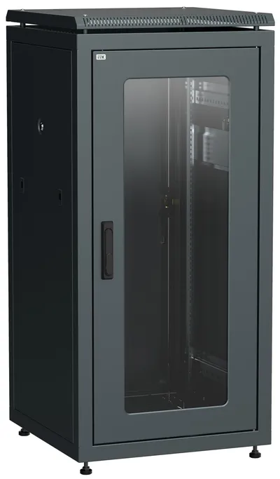ITK Шкаф сетевой 19" LINEA N 18U 600х600 мм стеклянная передняя дверь, задняя металлическая черный