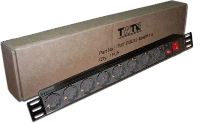 Блок распределения питания TWT TWT-PDU19-10A8P, 8xSchuko, 10А, 1U, черный