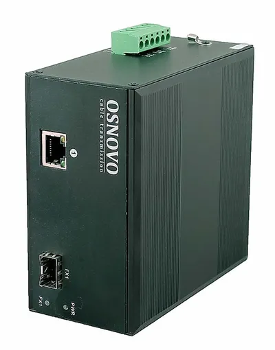 Медиаконвертер OSNOVO OMC-1000-11X/I, промышленный, 1×GE RJ-45, 1×GE SFP, IP30, DIN-рейка