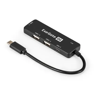USB-хаб ExeGate EX299789RUS, 4-в-1, USB3.0 Type-C, черный