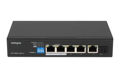 Коммутатор POWERTONE PUS-TS04GL-60M v2, неуправляемый, 4 порта PoE+, 60 Вт
