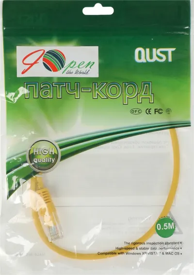Патч-корд Premier ANP511_0.5M_Y, UTP Cat.5E, 4 пары, 0.5 м, желтый