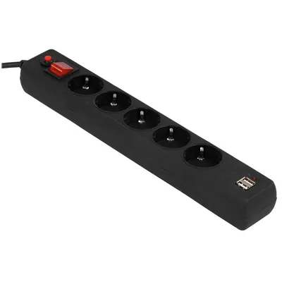 Сетевой фильтр Гарнизон ECL-5-U2-B-1.8, 5 розеток Schuko, 2×USB A, 10 А, 1.8 м