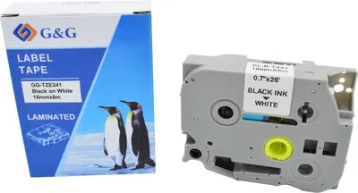 Лента для принтера G&G GG-TZE241, 18 мм × 8 м, чёрный на белом