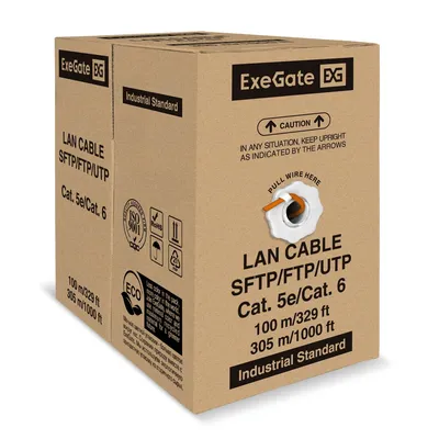 Кабель ExeGate EX300620RUS, FTP, cat.6, 4 пары, 305м, оранжевый, LSZH