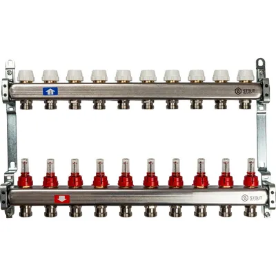 Коллектор STOUT SMS 0917 000010, нержавеющая сталь, 10 выходов, 3/4", 6 бар