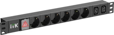 Блок розеток ITK PH12-6D2C133, PDU 19" 1U, 6×Schuko + 2×C13, вход C14, 16 А