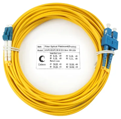 Патч-корд оптический Cabeus FOP(d)-9-LC-SC-20m, Duplex SC/LC, OS2, 20м