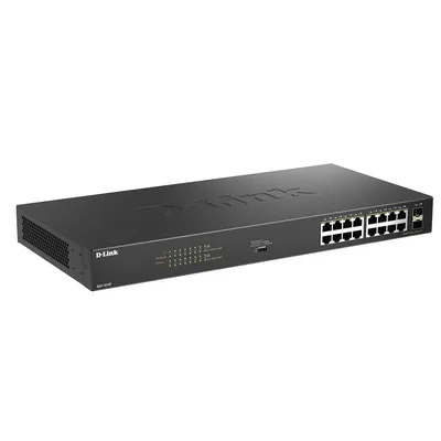 Коммутатор D-Link DGS-1018P/B1A, конфигурируемый, 16×1GbE PoE, 2×SFP, 240 Вт