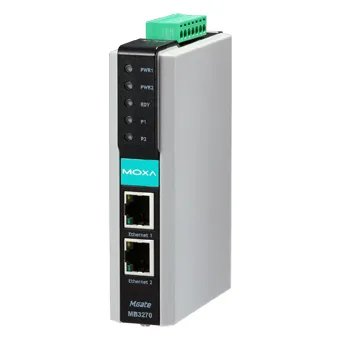 Преобразователь MOXA MGate MB3270I, Modbus RTU/ASCII — Modbus TCP, 2 порта, изоляция 2 кВ