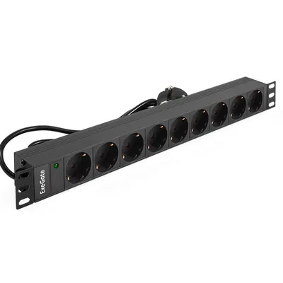 Блок розеток ExeGate ServerPro PDU-19H903 Al-9S-EU2CU EX280849RUS, 19", 1U, 9×Schuko, 16 А