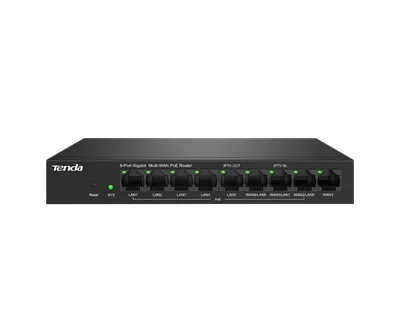 Маршрутизатор Tenda G0-8G-PoE, 9×1 Гбит/с (8×PoE+), 4 порта WAN, VPN, 128 МБ ОЗУ