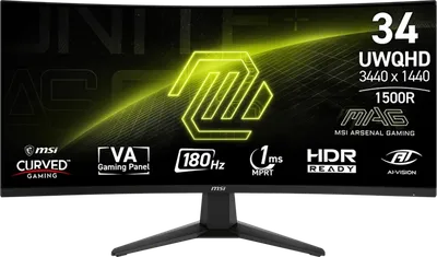 Монитор MSI MAG 346CQ, 34" UWQHD 3440×1440, VA 1500R, 180 Гц, 1 мс
