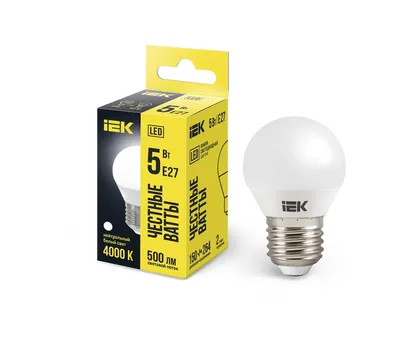 Лампа светодиодная IEK LLE-G45-5-230-40-E27, G45, 5 Вт, 4000К, E27, 450 лм