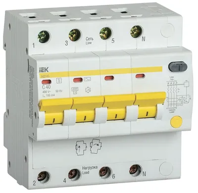 Дифференциальный автомат IEK MAD13-4-040-C-100 АД14S, 4P, 40 А, 100 мА, тип AC