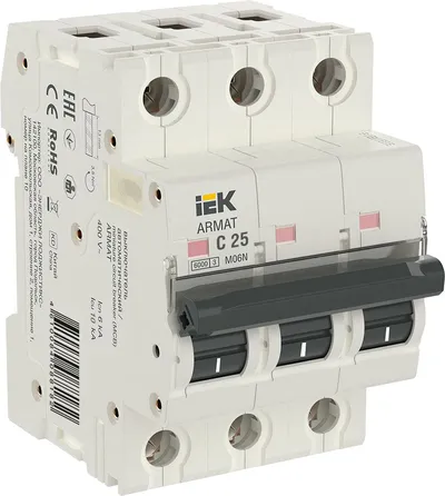 Автоматический выключатель IEK AR-M06N-3-C025 ARMAT, 3P, C, 25 А, 6 кА, 3 модуля