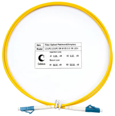 Патч-корд оптический Cabeus FOP(s)-9-LC-LC-1m, Simplex LC/LC, OS2, 1м