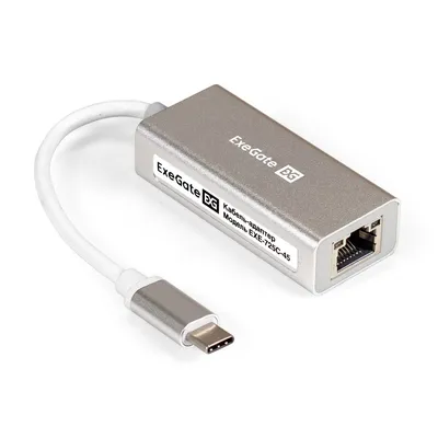 Кабель-адаптер ExeGate EXE-725C-45, USB 3.0 Type-C → 1×RJ45, 2.5 Гбит/с, Realtek RTL8156