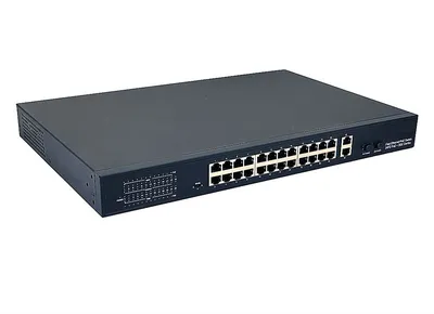 Коммутатор NST NS-SW-24F2G-P, 24×FE PoE + 2×GE Combo, 385 Вт, неуправляемый