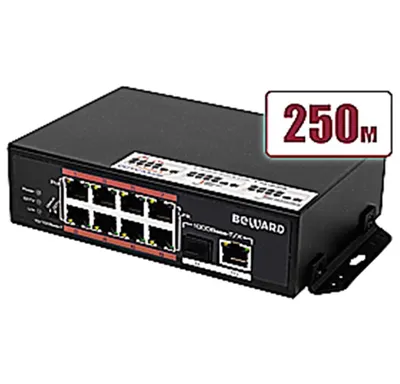 Коммутатор Beward STP-811HPS, 8×10/100M PoE+1×GbE+1×SFP, 115 Вт, промышленный