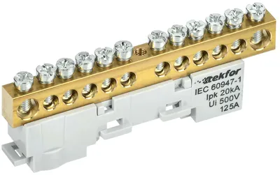 Шина фазовая IEK TF-NN20-12-DL-K03, 8×12 мм², 12 контактов, латунь, DIN-рейка