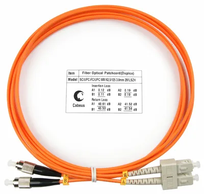 Патч-корд оптический Cabeus FOP-62-SC-FC-2m, duplex, MM 62,5/125, SC-FC, 2 м, LSZH
